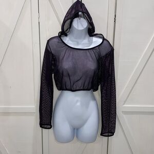 Women's Black And Shimmer Purple Mesh Cropped Hoodie Size Medium